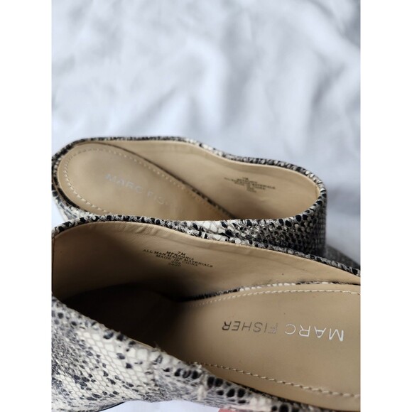 Marc Fisher 7 Ragni Gray Snake Leather Mule Pointed Toe 2.5"Block Heel Worn Once - Picture 7 of 10